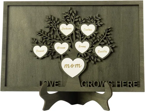 Miniatura 50 de Árbol genealógico con etiqueta de corazón, placas de madera grabadas personalizadas, regalos personalizados para madres, padres, escritorio, nombres