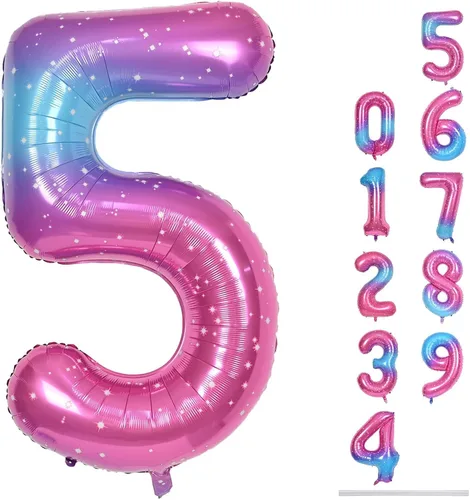 Miniatura 161 de Globo dorado champán con el número 5, globos de aluminio autoinflables grandes de 40 pulgadas del 0 al 9, globo de helio digital 5 dorado claro