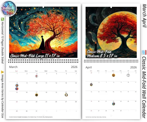 Miniatura 2 de Calendario de pared 2026 Árbol de la vida de Kaleidoscope Artisan – Diseños místicos encantadores con días festivos