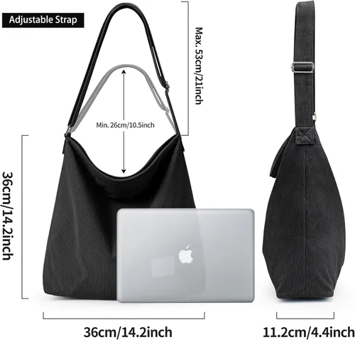Miniatura 6 de KALIDI Bolso de mano de pana para mujer, estilo casual, con cremallera, grande, bandolera, bolso de hombro, bolso de trabajo a la moda para mujer
