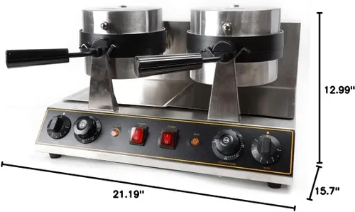 Miniatura 10 de Máquina de gofres belga de doble cabeza comercial giratoria de doble alerón para desayunar, cocina antiadherente, resistente, para restaurante, mini