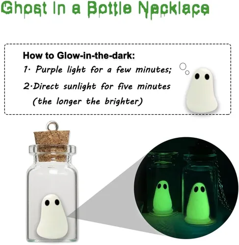 Miniatura 3 de Collar con colgante de fantasma en una botella, collar de fantasma que brilla en la oscuridad, collar de fantasma, joyería de Halloween para mujeres