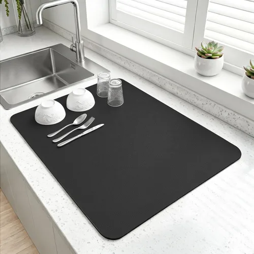 LOPNUR Tapete de secado de platos de cocina, tapete pequeño de secado de platos de 18 x 16 pulgadas para encimera de cocina, almohadilla de secado