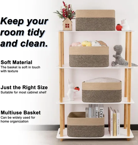 Miniatura 3 de Paquete de 4 cestas de almacenamiento para organizar, cestas tejidas para estantes, perfectas para juguetes, libros, toallas y ropa, cestas