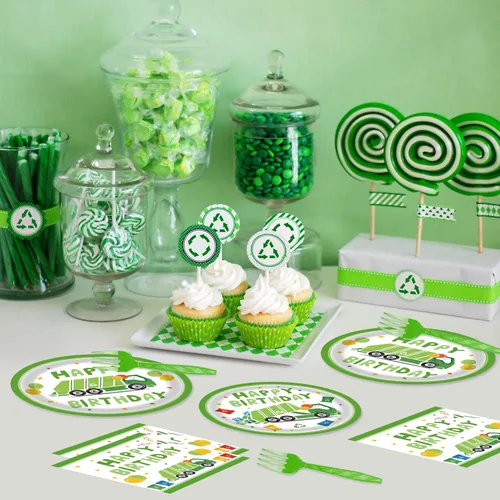 Miniatura 7 de Platos de papel para camión de basura, 96 unidades, decoraciones de cumpleaños, camiones de basura, suministros de fiesta, camiones de basura