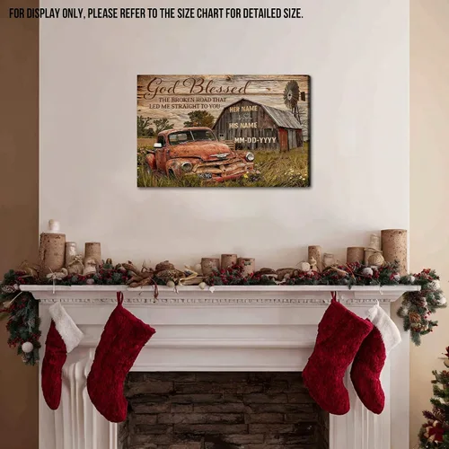 Miniatura 2 de ANRUOXI Arte de Pared en Lienzo de Camión Vintage Personalizado, Impresiones en Lienzo de Letrero Personalizado con Nombres y Fechas de Familia