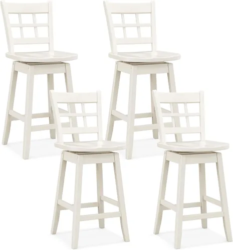 Miniatura 13 de Giantex Juego de 2 taburetes de bar de 24.5 pulgadas, taburetes de bar giratorios de granja con respaldo hueco de 6 rejillas y asiento ergonómico