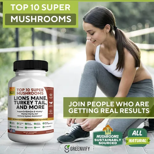 Miniatura 6 de Lions Mane 10 Super Champiñones Suplemento - Melena de León, Reishi, Cordyceps, Extractos de Shiitake - 60 Cápsulas (1)