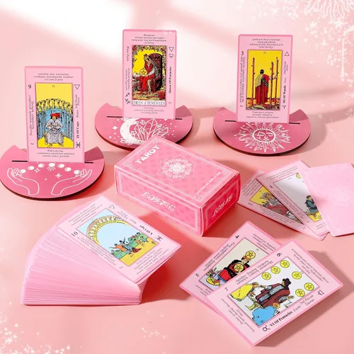 Miniatura 7 de Myripoly Juego de cartas de tarot rosa para principiantes, cartas de tarot clásicas con significados en ellas, kit de brujería de tarot de 17