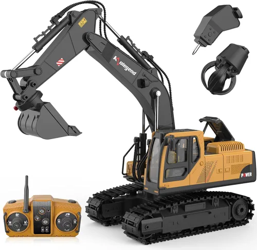 Miniatura 7 de Kolegend excavadora de juguete con control remoto 3 en 1, excavadora RC de escala 1/14, 15 canales, vehículos de construcción de función completa