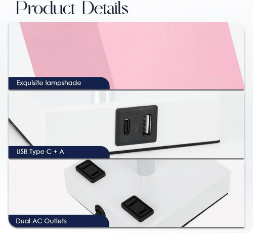 Miniatura 5 de Lámpara de mesita de noche con puertos USB - Lámpara de mesa con control táctil para dormitorio con puertos de carga USB C+A y tomas de corriente