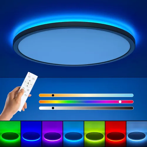 Annaror Lámpara de techo LED RGB de montaje empotrado con control remoto, lámpara de techo de 12 pulgadas con retroiluminación que cambia de color,