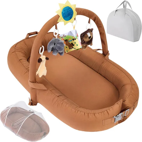 Miniatura 11 de Tumbona Portátil para Bebé Para Viajes, Transpirable y Cómoda 100% Algodón Tumbona para Bebé, Nido de Bebé de 0 a 24 meses Lavable a Máquina Tumbona
