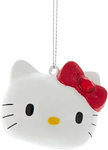 Miniatura 3 de Juego de adornos navideños de Hello Kitty de 2 piezas Adornos navideños oficiales con licencia de Sanrio Adornos de arco de purpurina y resina