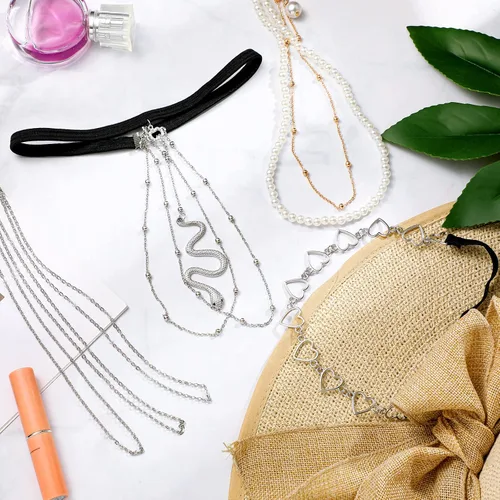 Miniatura 7 de 6 cadenas de cristal para piernas para mujer, cadenas corporales en capas, joyería de cuerpo de Navidad, cadena de muslo, accesorios de joyería