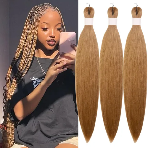 Miniatura 32 de Cabello estirado de fibra Kanekalon para trenzar con cabello humano, color oro rosado, 30 pulgadas