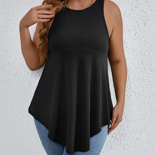 Miniatura 4 de SweatyRocks Women' Loose Sleeveless Solid Color Casual Plain Tank Tops Plus Size Curved Hem Workout Summer Tee Tops