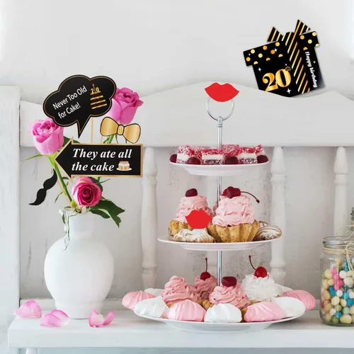 Miniatura 7 de LINGTEER Accesorios para fotomatón de fiesta de cumpleaños feliz 20, saludos a cumpleaños 20, accesorios de decoración para fiesta de cumpleaños