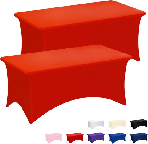Miniatura 16 de Fixwal Manteles rosas para mesas rectangulares de 8 pies, paquete de 2 manteles elásticos de elastano ajustables para fiestas, ferias, banquetes