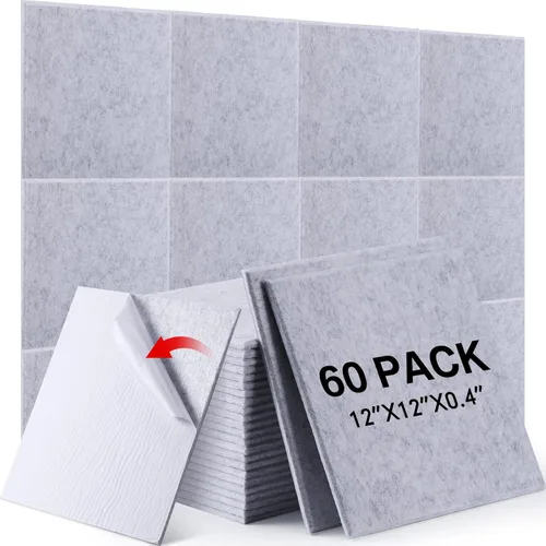 Miniatura 8 de 60 paneles acústicos de 12 x 12 x 0.4 pulgadas, tablero cuadrado de absorción de sonido, paneles de pared autoadhesivos insonorizados, azulejos