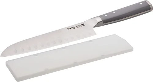 Miniatura 6 de KitchenAid Cuchillo Santoku forjado gourmet con cubierta de hoja de ajuste personalizado, cuchillo de cocina afilado, hoja de acero inoxidable Gris