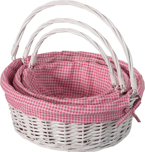 Miniatura 21 de WICKERWISE Cesta de regalo tradicional de sauce redondo blanco con forro a cuadros y asas resistentes, cesta de almacenamiento de aperitivos