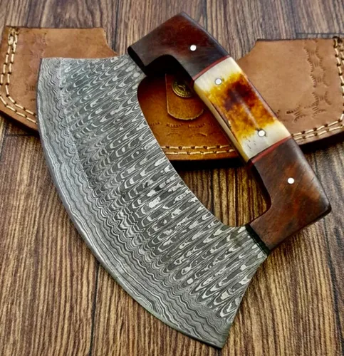 Miniatura 3 de Poshland TTC-111 cuchillo de cocina Ulu hecho a mano personalizado -mango de madera (TTC-111)