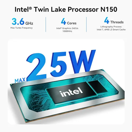 Miniatura 6 de Beelink EQ Mini PC, Intel Twin Lake N150(Up to 3.6GHz) 4C/4T, Computer 12GB LPDDR5 RAM 500GB SSD, Computer Dual HDMI 4K UHD