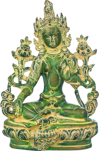 Miniatura 6 de Exotic India Tara verde, quien te salva (deidad budista tibetana) - Estatua de latón - Color increíble color negro verde dorado