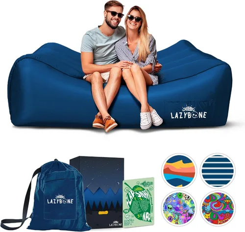 Miniatura 10 de Chillbo Inflatable Couch – Unique Designs - No-Pump Setup, Ripstop Polyester, Stability Pegs, Fun Prints - Portable Air Inflatable Lounger for Azul