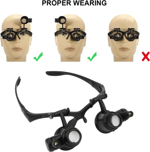 Miniatura 5 de Lupa manos libres para la cabeza, lupa con lupa para joyeros de luz, lupa para ojos con 2 luces LED, 8 lentes reemplazables para reparación