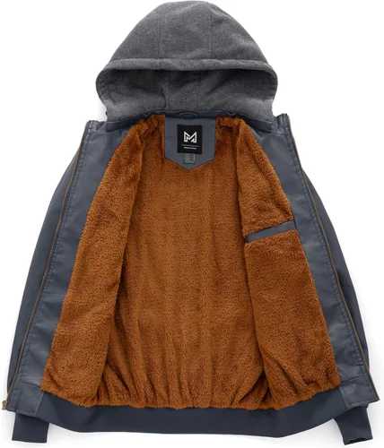 Miniatura 4 de GGleaf Chaqueta de cuero sintético para hombre, impermeable, estilo bomber motera vintage, de PU, estilo moto biker