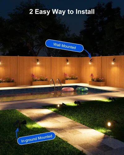 Miniatura 9 de FALOVE - Luces solares para exteriores, 2 en 1, luz de pared/suelo, luz solar para poste de bandera ajustable, luz de paisaje, iluminación de Cálido