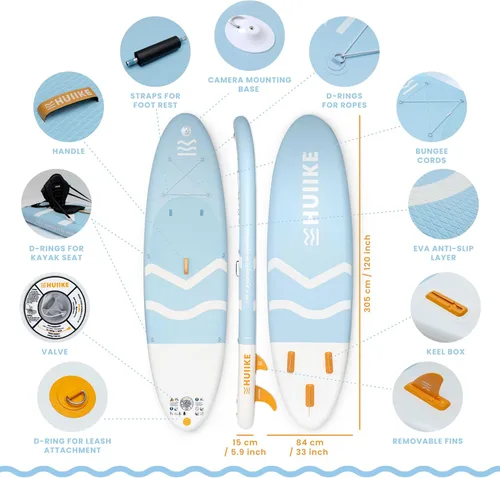 Miniatura 2 de HUIIKE Tabla de Paddle Inflable para Adultos con Accesorios Incluidos, Remo, Aletas, Bomba. Tabla de Stand Up Paddle de Gran Estabilidad y Paquete