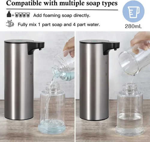 Miniatura 4 de LAOPAO Dispensador automático de jabón espumoso: dispensador de jabón recargable sin contacto dispensador de jabón de espuma de acero inoxidable