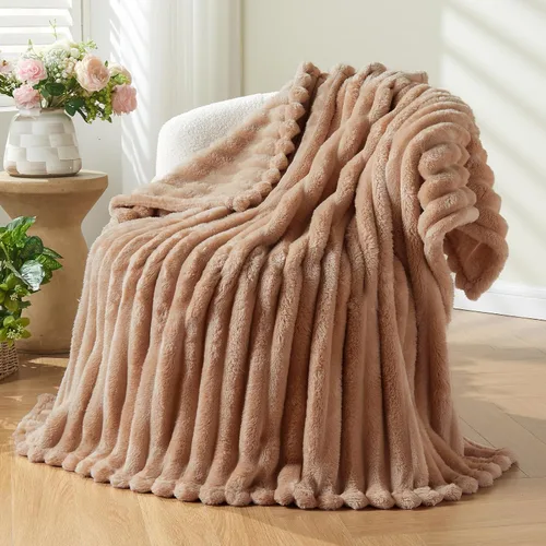 Miniatura 36 de NEWCOSPLAY Manta de Tiro Súper Suave Aqua Franela Sedosa Premium Forro Polar Jacquard Acanalado 3D Ligero Manta de Cama Uso en Todas las Estaciones