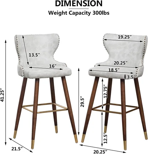Miniatura 2 de Aoowow Juego de 2 taburetes de bar de altura de barra, de piel sintética de 29.5 pulgadas, sillas de altura de barra modernas de mediados de siglo