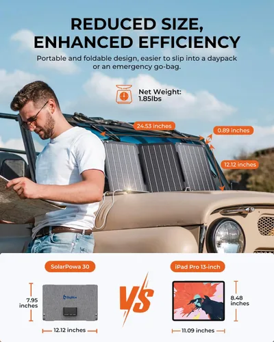 Miniatura 3 de Cargador de panel solar BigBlue de 30 W [Actualizado] con carga rápida USB-A y USB-C, puertos DC, SolarPowa 30 panel solar portátil, resistente al