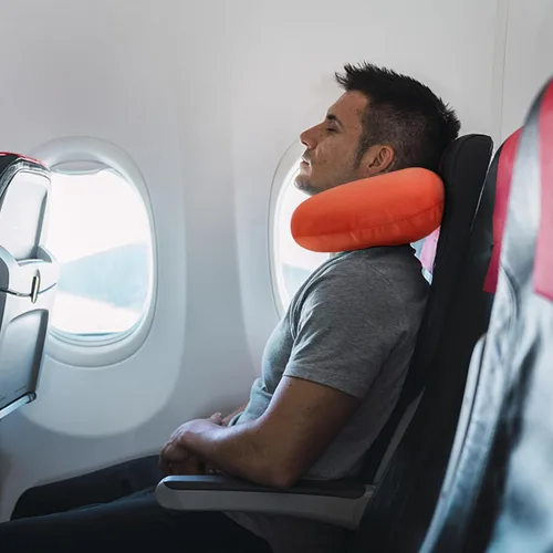 Miniatura 7 de Almohada de viaje de cuello en espuma viscoelástica de terciopelo naranja Gosider para avión, coche, tren