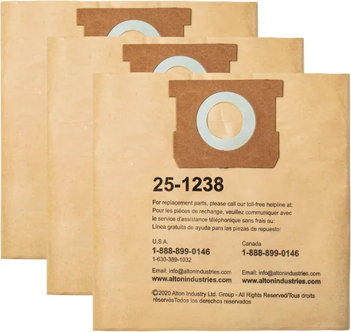 ALTON - Paquete de 3 bolsas antipolvo originales AT25-1238, para aspiradora húmeda/seca de 4 galones, bolsa de filtro compatible con Porter-Cable