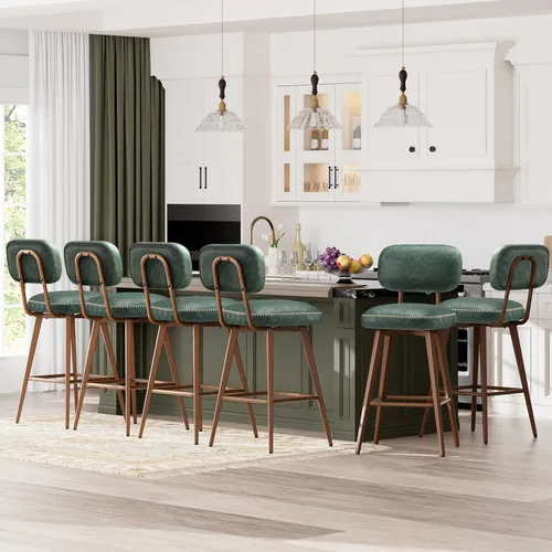 Miniatura 23 de MALOL 26“ PU Leather Swivel Bar Stools Set of 2, Mid Century Counter Height Bar Chairs with Low Back and Metal Legs, Modern Bar Stool Chair for