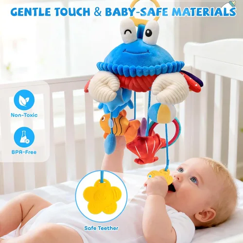 Miniatura 7 de Juguetes de Asiento de Carro para Bebés de 0-6 Meses, Juguete Colgante Sensorial de Cangrejo de Peluche para Cochecito, Cuna y Gimnasio de Juego