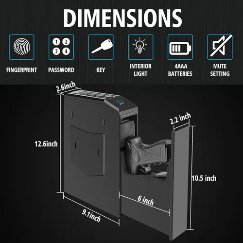 Miniatura 3 de Caja de seguridad oculta para pistolas, caja de seguridad biométrica con huella digital y deslizador inteligente para mesita de noche, escritorio