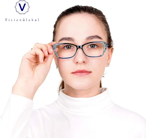 Miniatura 5 de VisionGlobal 5 Pairs Reading Glasses with Spring Hinge, Blue Light Blocking Glasses for Women/Men Gracia-azul
