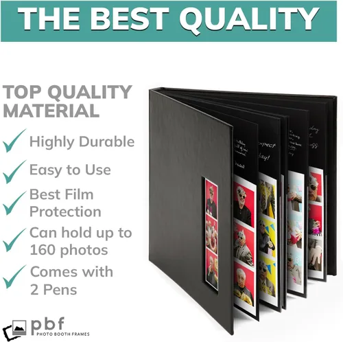 Miniatura 4 de PBF - Álbum de fotos para cabina de fotos, libro de invitados con insertos de imagen transparentes de 2 x 6, cubierta negra con fundas de plástico