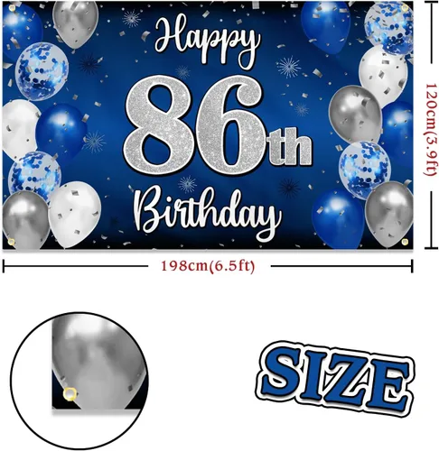 Miniatura 314 de Decoración de feliz cumpleaños 35, globo azul y plateado de 35 años, cartel grande de telón de fondo de cumpleaños, suministros para fiesta de 35th