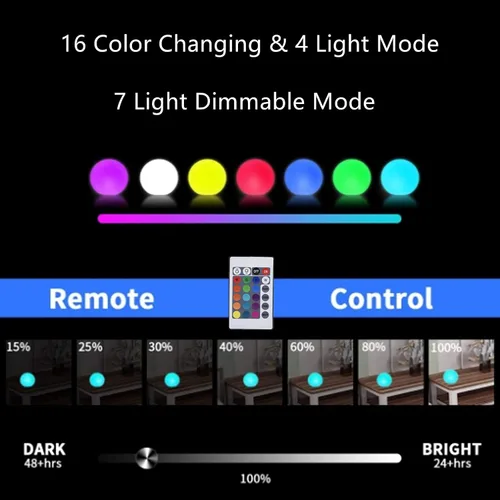 Miniatura 2 de Luz LED de bola de 6 pulgadas, luces nocturnas recargables multicolor, impermeable, regulable, lámpara de estado de ánimo con control remoto