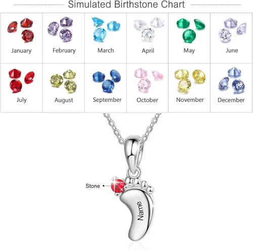 Miniatura 2 de Collar personalizado con nombre de pies de bebé para madre y mamá con 1 a 6 nombres, piedras natales, collar con colgante de pies de bebé