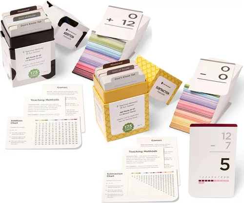 Think Tank Scholar 346 tarjetas flash de suma y resta | Todos los datos codificados por colores | Lo mejor para niños en jardín de infantes, 1°, 2do