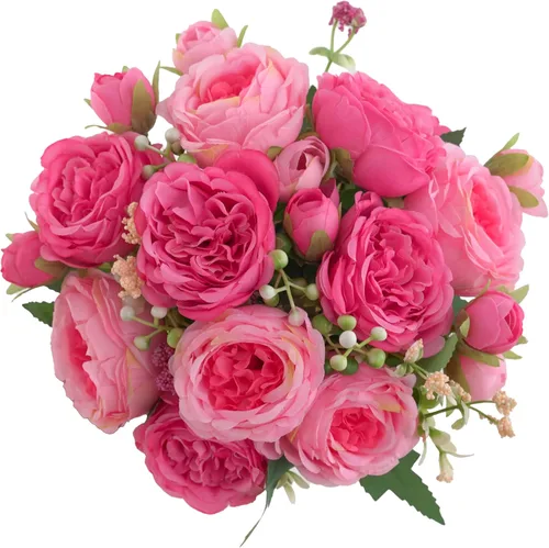 Miniatura 9 de 2 racimos de peonías artificiales, peonías pequeñas de seda azul, arreglos florales de hortensias falsas, centro de mesa, flores sintéticas